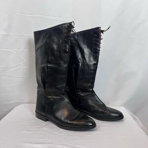 Joan & David Italian Black Leather Partial Knee Lace Up Tall Boot Women EU 37.5